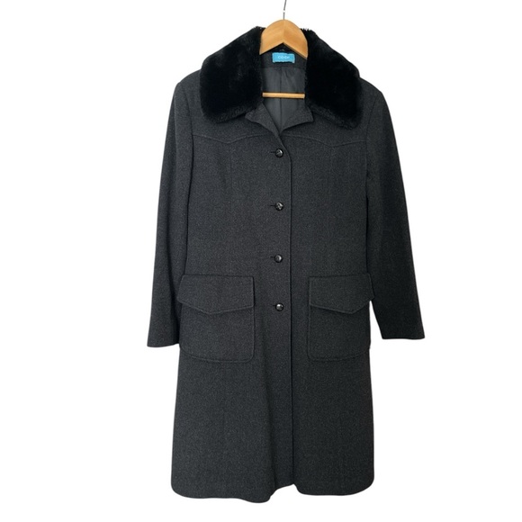 Barney’s NY Vintage Wool/Cashmere Coat, Detachable Faux Fur Collar, 42 (US S) - Picture 1 of 12